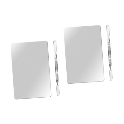 FRCOLOR 2sets Stainless Steel Makeup Mixing Plate with Spatula Portable Cosmetic Blending Tray for Foundation Nail Pigments Easy to Clean Lightweight for Custom Color Mixing