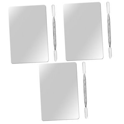balacoo 3sets Stainless Steel Makeup Mixing Plate Spatula Professional Color Blending Tools for Nail Pigments Easy to Clean Portable Makeup Artist Essentials