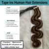 Tape in Highlighted Hair Extensions Human Hair Body Wave Blonde Hair Tape in Chocolate Brown Highlighted Caramel Blonde Tape in Human Hair Extensions 16 Inch 100g view 4