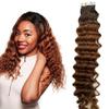 Ombre Tape in Hair Extensions Human Hair Chocolate Brown To Auburn Blonde Deep Wave Hair Extensions 28 Inch 40pcs 100g Skin Weft Tape in Extensions #4T/30 view 1