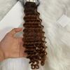 Ombre Tape in Hair Extensions Human Hair Chocolate Brown To Auburn Blonde Deep Wave Hair Extensions 28 Inch 40pcs 100g Skin Weft Tape in Extensions #4T/30 view 2