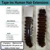 Ombre Tape in Hair Extensions Human Hair Chocolate Brown To Auburn Blonde Deep Wave Hair Extensions 28 Inch 40pcs 100g Skin Weft Tape in Extensions #4T/30 view 4