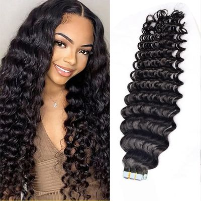 Tape in Hair Extensions Human Hair Black Hair Extensions 20 Inch 40pcs Tape ins Italian Curly Seamless Natural Invisible Tape in Extensions Real Human Hair 100g