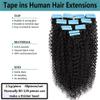 Kinky Curly Tape in Hair Extensions Human Hair Seamless Thick Afro Curls Tape ins Full Head 100gram 40pcs Soft Human Hair Tape in Human Hair Extensions for Women 26inch view 3