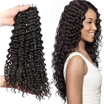 14inch Tape in Hair Extensions Natural Black Jerry Curly Human Hair Extensions PU Skin Weft Adhesive Tape ins for Women 100g/40pcs Full Head Natural Black 1b