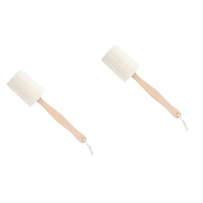 Angoily 2pcs Shower Brush Long Wooden Handle Natural Loofah Sponge Body Exfoliator Bath Brush Loofah for Smooth Skin