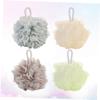 Angoily 4pcs Large Bath Mesh Pouf Soft and Comfortable Exfoliating Shower Sponge White Green Grey and Khaki for Relaxing Body Care and view 4