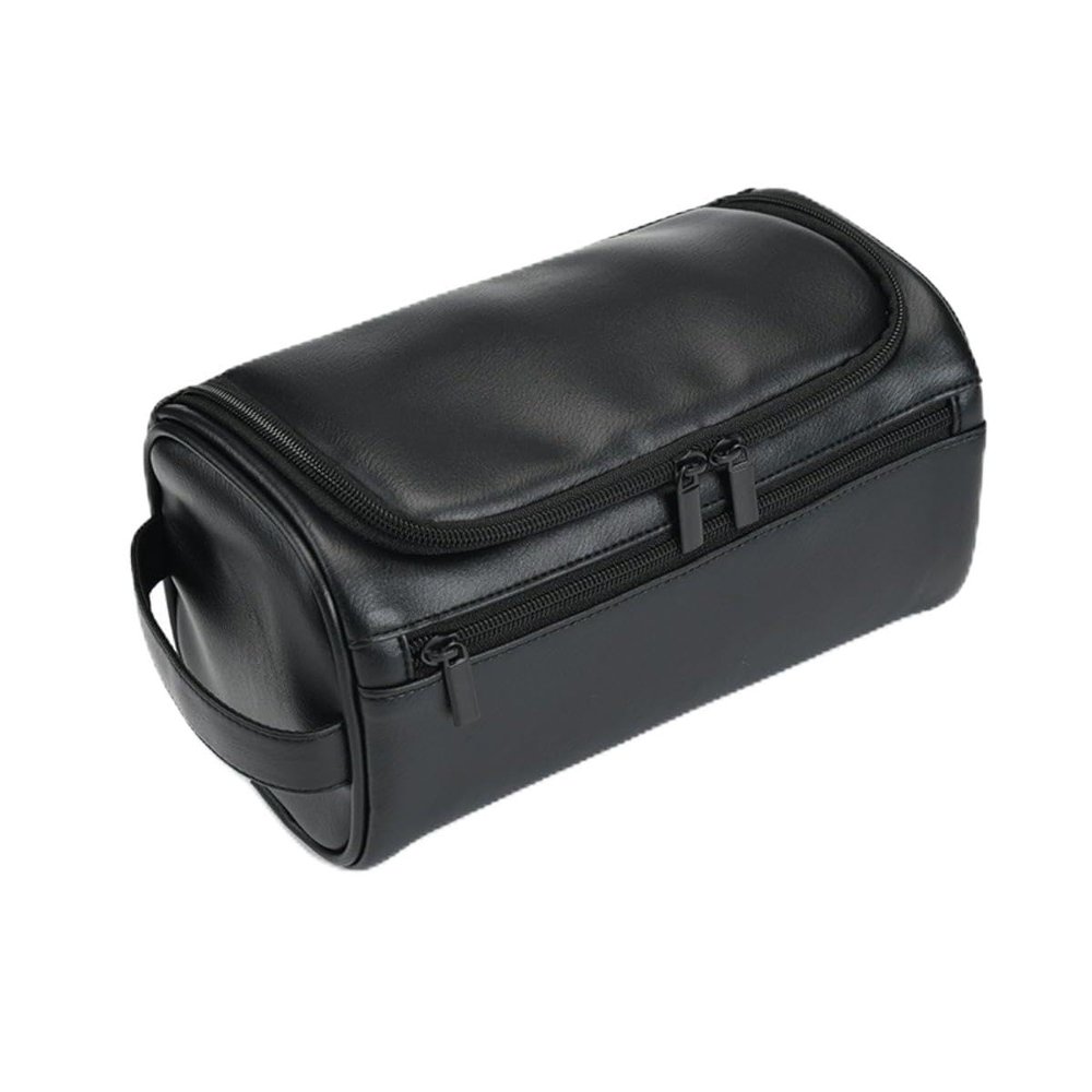 Leather Toiletry Bag for Women and Men Gift Hanging Toiletry Bag Travel Kit Pouch Bag Shaving Dopp Kit (Black)