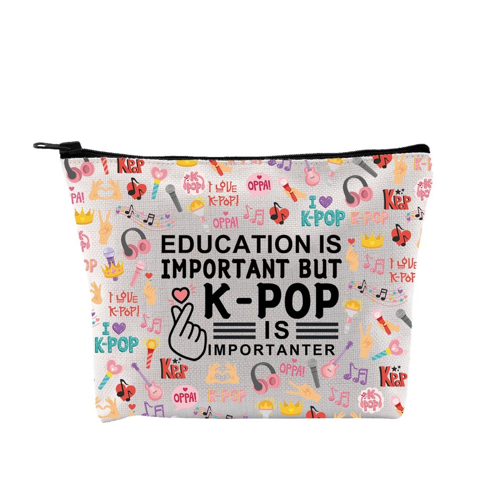 BDPWSS K-pop Makeup Bag Korean Drama Lover Gift Education Is Important But K-pop Is Importanter Toiletry Bag For Kpop Fans (Important kpop bag)