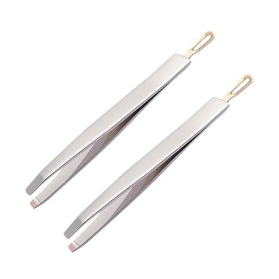Angoily 2pcs Dual-use Stainless Steel Oblique Mouth Tweezers for Eyebrows and Beauty Ergonomic Design for Removal Lightweight and Portable Makeup Tool