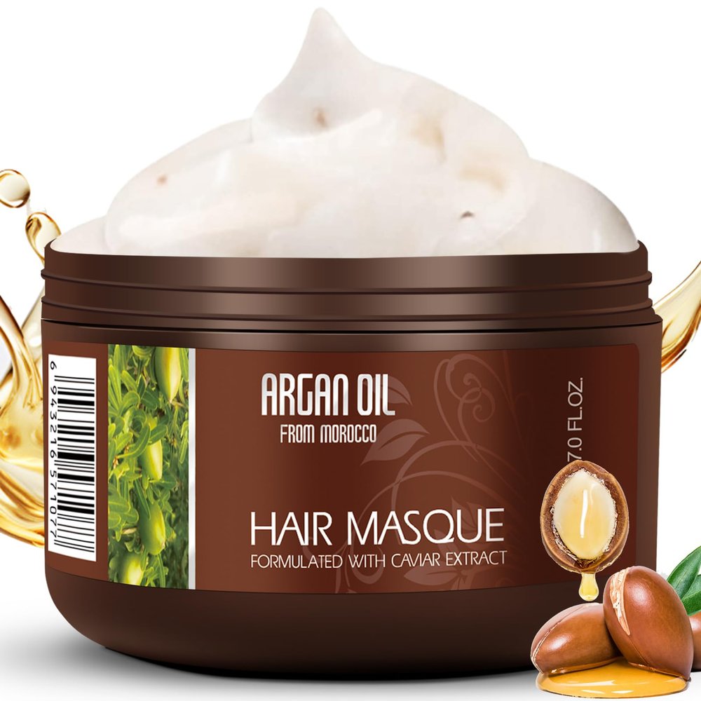 NUSPA Argan Oil Hair Mask Deep Moisturizing Hair Masque Keratin Hair Treatment Daily Hair Care For Damaged Dry Frizzy Hair,200ML