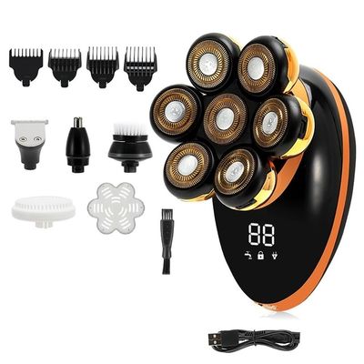 EKHOU Head Shavers for Bald Men, 5 in 1 Men 7D Floating Men Electric Shaver Wet Dry Beard Hair Trimmer Electric Razor Rechargeable Bald Head Shaving Machine LCD Display (Color : Golden)