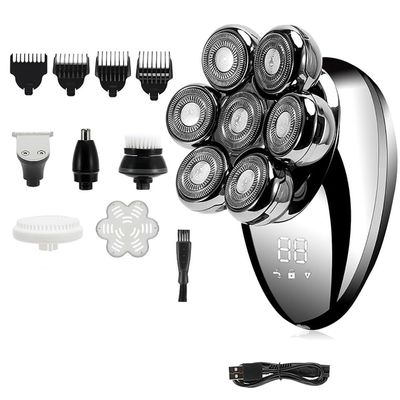 EKHOU Head Shavers for Bald Men, 5 in 1 Men 7D Floating Men Electric Shaver Wet Dry Beard Hair Trimmer Electric Razor Rechargeable Bald Head Shaving Machine LCD Display (Color : Silver)