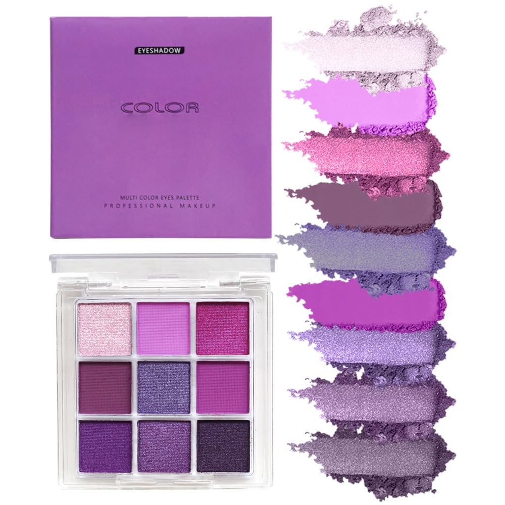 GL-Turelifes 9 Colors Matte&Pearl Black Eyeshadow Palette, Smoky Eye Shadow Makeup, Silver Glitter Grey Eyeshadow with Mirror Waterproof Long Lasting Highly Pigmented Eye Shadows (Purple)