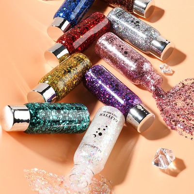 9 Piece Body Glitter Gel, Mermaid Sequins Chunky Glitter Face Hair Nail Lips Glitter Gel Durable Sparkling Lotion Glitter Liquid Eyeshadow for Festival Birthday Makeup Party