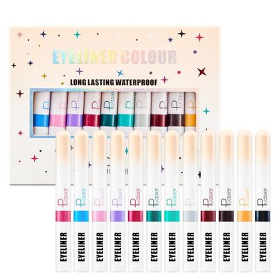Lufeeyeta 12-Color Neon Liquid Eyeliner Set, Professional Bright Eyeliner Set, Anti-Smudge Makeup Eyeliner 3.5G Liquid Eyeliner, Color Non-Smudge Fast Film-Forming Waterproof
