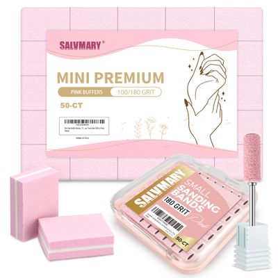 180 Fine Grit Small Sanding Bands for Nail Drill with 3.1MM Mandrel Bit Set and Mini 100/180 Grit Pink Nail Buffer Block Bundle