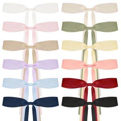 12PCS Long Tail Hair Bows for Women Girls, Ribbon Bowknot Barrettes with Tassel Claw, Silky Satin Hair Ribbon Clips with Long Tail, Metal Bow Hair Clips for Girls (12 Colors)