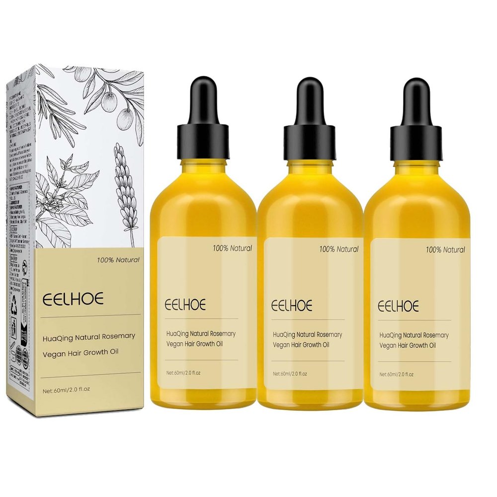 180 ML HuaQing Natural Hair Growth Oil, Eelhoe Hair Growth Organic Rosemary Hair Oil for Damaged Hair.(3 Pcs)