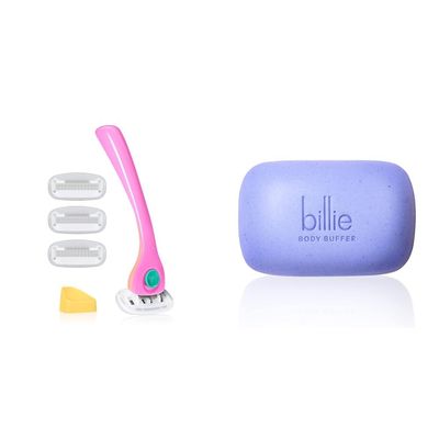 Billie Razors for Women Shave Kit Womens Razor + 4 x 5-Blade Razor Refills + Magnetic Holder Malibu & Body Buffer - Pre-shave Exfoliating Bar - 3.5 oz