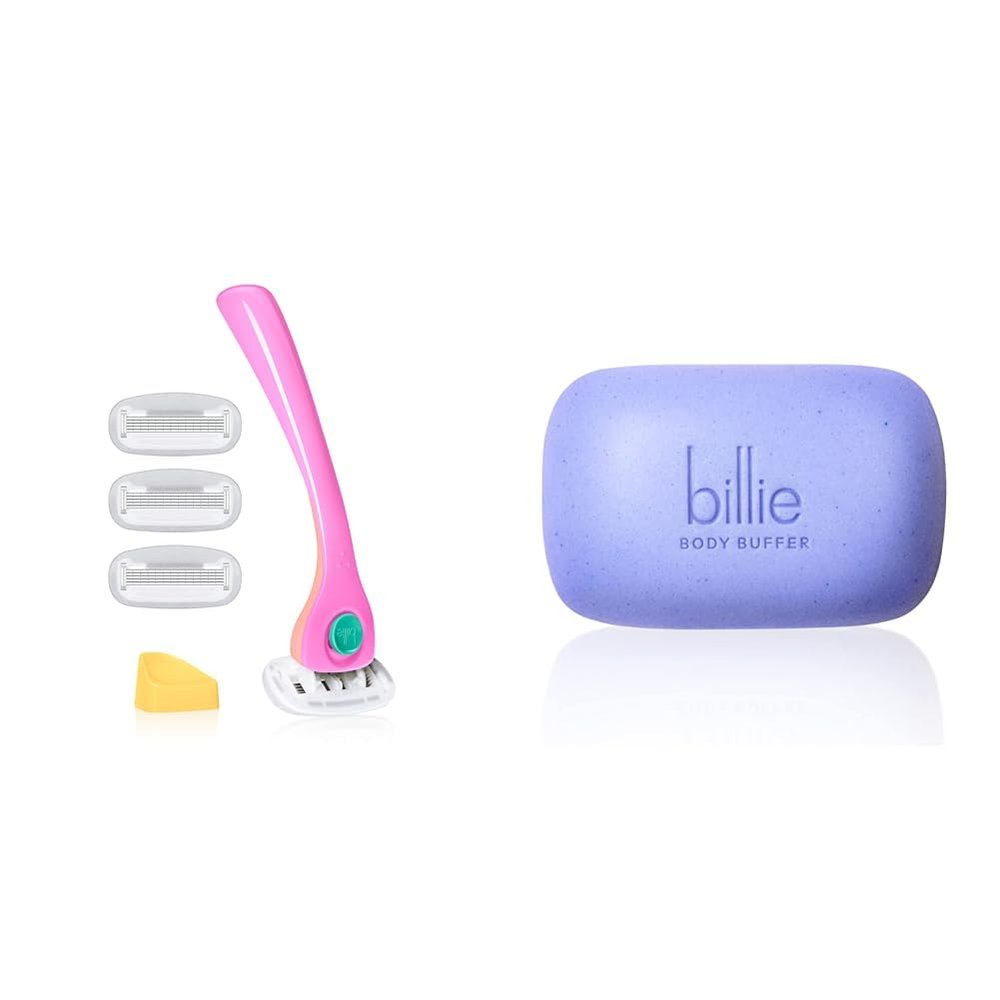 Billie Razors for Women Shave Kit  Womens Razor + 4 x 5-Blade Razor Refills + Magnetic Holder  Malibu & Body Buffer - Pre-shave Exfoliating Bar - 3.5 oz