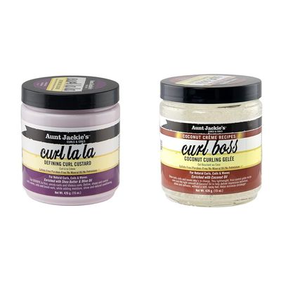 Aunt Jackie's Curl La La Lightweight Defining Custard with Shea Butter & Olive Oil, & Boss Coconut Curling Hair Gel for Natural Curls, 15 Ounce