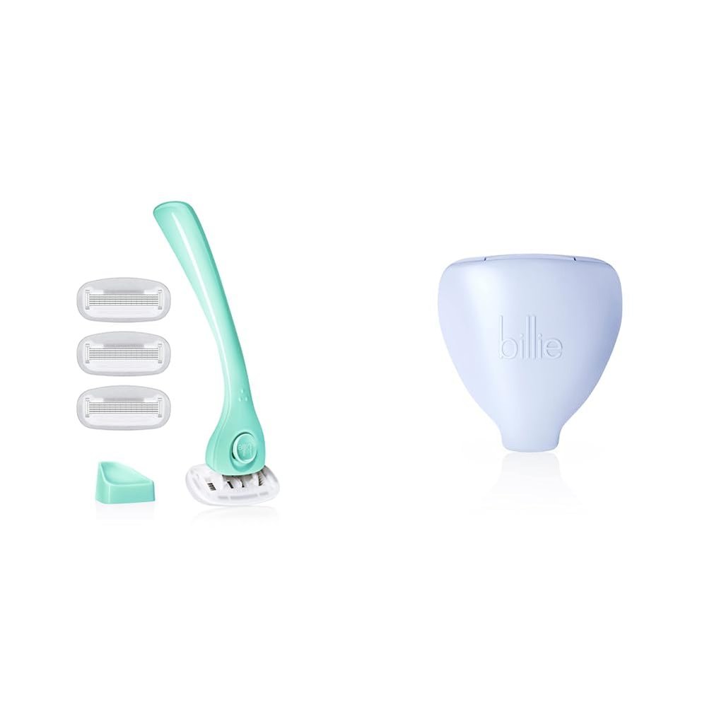Billie Women's Shave Kit - Razor + 4 x 5-Blade Refills + Magnetic Holder + Travel Case - Minty & Cool Blue