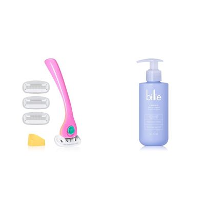 Billie Razors for Women Shave Kit  Womens Razor + 4 x 5-Blade Razor Refills + Magnetic Holder  Malibu & V Smooth - Shave Gel + Cleanser for Pubic Hair & Skin - pH-Balanced