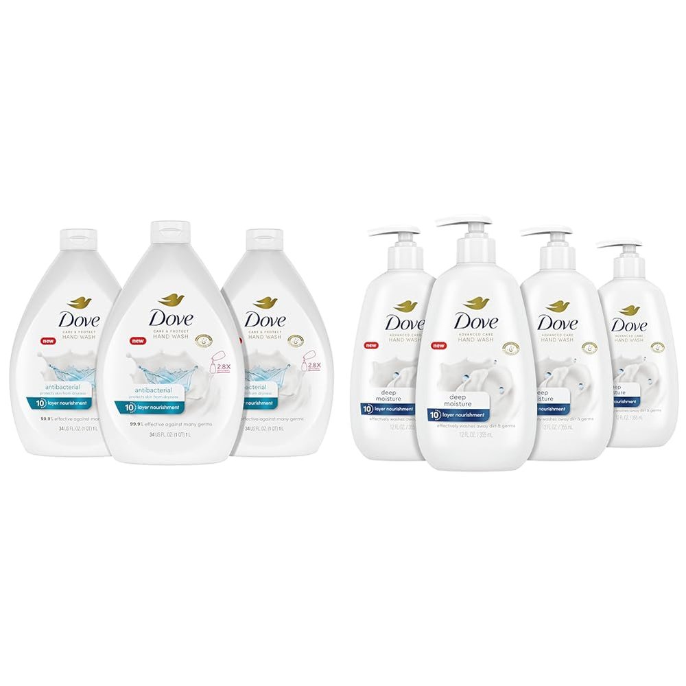 Dove Antibacterial Hand Wash Care & Protect Pack of 3 Protects Skin from Dryness & Advanced Care Hand Wash Deep Moisture 4 Count for Soft, Smooth Skin