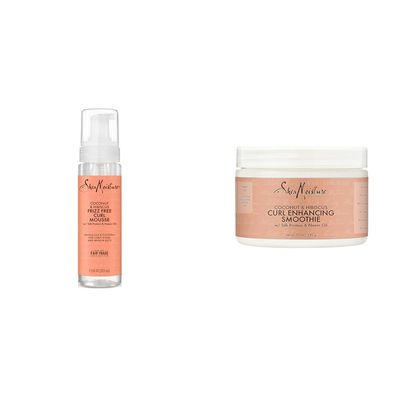 SheaMoisture Curl Mousse Coconut and Hibiscus for Frizz Control Styling Mousse with Shea Butter 7.5 oz & Smoothie Curl Enhancing Cream for Thick