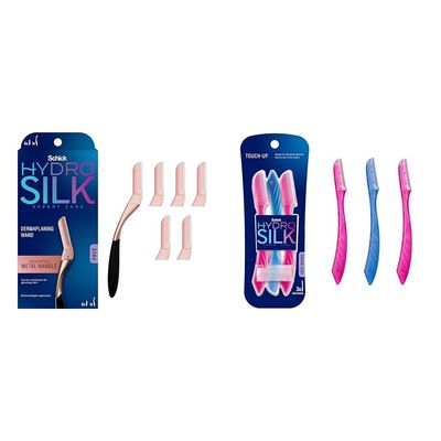 Schick Hydro Silk Dermaplaning Wand for Face with 6 Refill Blades | Dermaplane Peach Fuzz Remover & Touch-Up Exfoliating Dermaplaning Tool, Face & Eyebrow Razor with Precision Cover