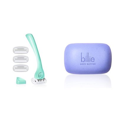 Billie Razors for Women Shave Kit  Razor + 4 x 5-Blade Razor Refills + Magnetic Holder  Minty & Body Buffer - Pre-shave Exfoliating Bar - 3.5 oz
