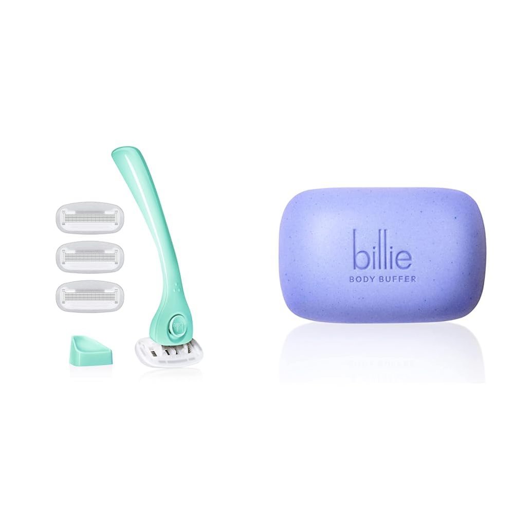 Billie Razors for Women Shave Kit  Razor + 4 x 5-Blade Razor Refills + Magnetic Holder  Minty & Body Buffer - Pre-shave Exfoliating Bar - 3.5 oz
