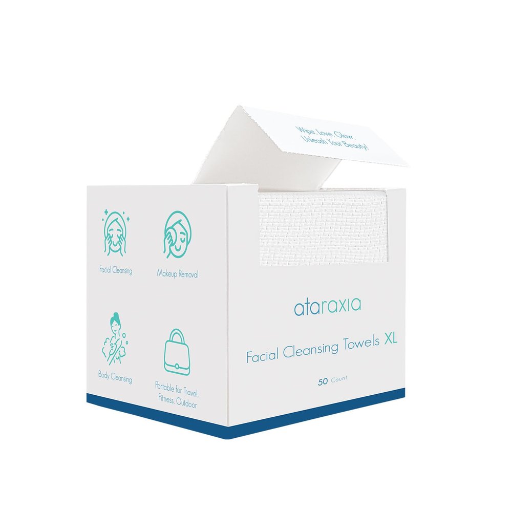 ataraxia Disposable Face Towels XL of 50, 10x12'' Extra Thick Soft Facial Cleansing Towelettes Wipes for Drying | Washing | Skin Care | Makeup Removing