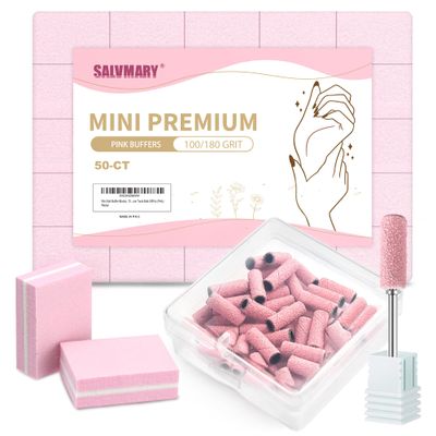 120 Grit Small Sanding Bands for Nail Drill with 3.1MM Mandrel Bit Set and Mini 100/180 Grit Pink Nail Buffer Block Bundle