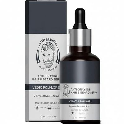 Anti-Graying Hair & Beard Serum For Men Enriched With Bhringraj,Arcolys & Shikakai | Hair Shine&Nourishment|Delay&Reverses Grays|Strengthen Roots|For All Hair Type-30Ml