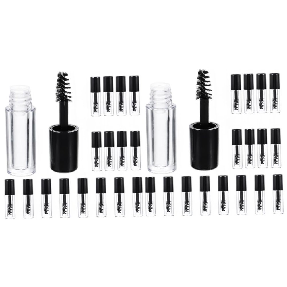 Housoutil 40 Pcs Empty Mini Toiletry Makeup Remover Refillable Lip Gloss Tubes Kit It Toothpaste Lipstick Wand Clear Lip for Women Acrylic Black