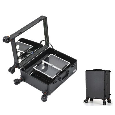 Makeup Train Case Aluminum Cosmetic Case Beauty Trolley Professional Makeup Travel Case, Cosmetics Rolling Train Organizer with Wheels, Large Capacity Organizer Suitcase for Beauticians (Size : B)