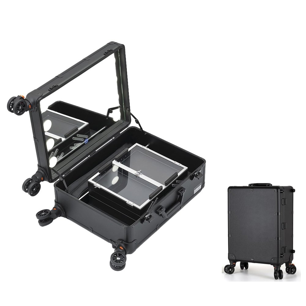 Makeup Train Case Aluminum Cosmetic Case Beauty Trolley Professional Makeup Travel Case, Cosmetics Rolling Train Organizer with Wheels, Large Capacity Organizer Suitcase for Beauticians (Size : B)