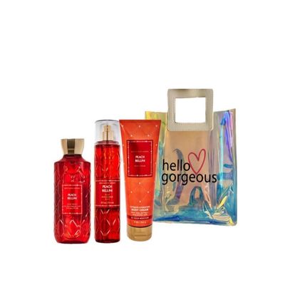 White Barn Bath & Body Works - 3 Piece Bundle - Spray - Body Cream - Shower Gel - Full Size and Hello Gorgeous Gift Bag (Peach Bellini)