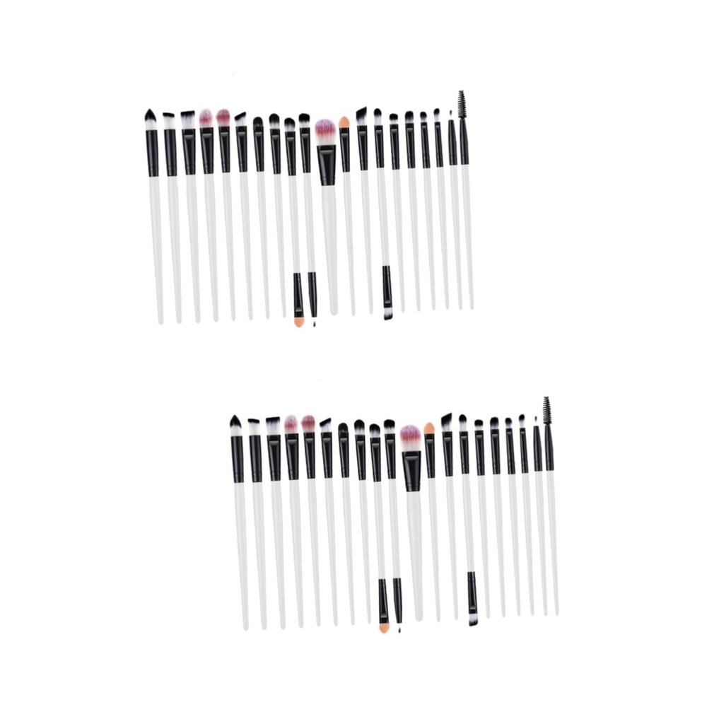 Angoily 40pcs Portable Eyeshadow and Eyeliner Brush Set Plastic Handle for Eye Makeup for Daily Use and Beginners White and Black