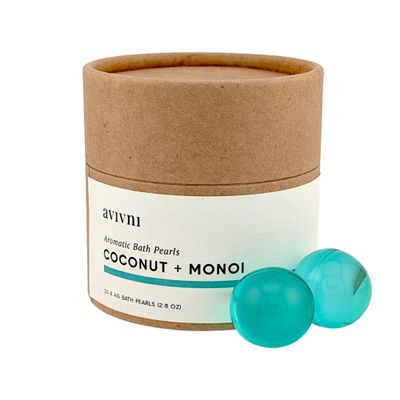 Avivni Moisturizing Bath Oil Beads (15 Pearls), Coconut Oil, Monoi Oil, Soothing Tropical Scent, Biodegradable, Recyclable Container, Mother's Day