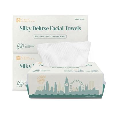 Silken Touch Disposable Facial Towel - Ultra-Soft 100% Cotton Face Tissue, High Absorbency, Gentle on Sensitive Skin - Ideal for Skincare, Makeup Removal, Eco-Friendly (3 Packs, London)