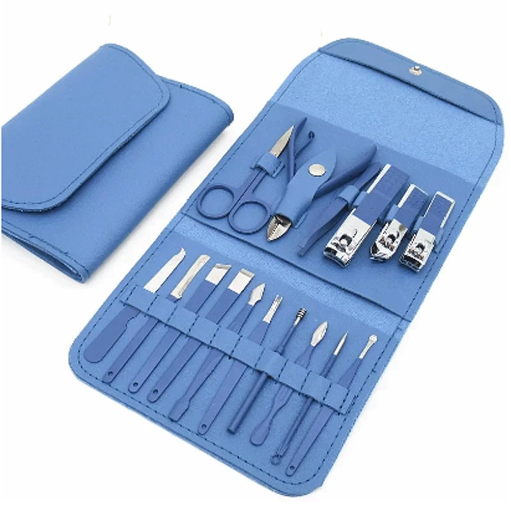 16Pcs Stainless Steel Manicure Set Household Color Nail Clippers Tools Ear Spoon Nail Cutters Scissors Kit for Nails