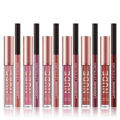 12Pcs Matte Liquid Lipstick + Lip Liner Pens Set, One Step Lips Makeup Kits Pigment Velvety Nude Lip Stain Waterproof Long Wear Lip Gloss Make up Gift Set (Set A)