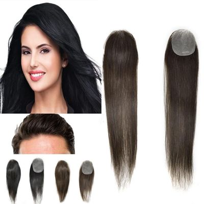 Human Hair Topper for Woman And Men Ultra Thin Skin PU Hair Piece 6cmX8cm European Human Hair for Woman and Men Thinning Hair or Hair Loss Hair system(16 Inch,#3 Dark Brown)