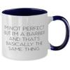 Unique Barber Gifts, I'm not perfect but I'm a Barber and that's, Birthday Gifts, Two Tone 11oz Mug For Barber from Coworkers, Barber scissors, Barber clippers, Barber cape, Barber apron, Barber pole, view 2