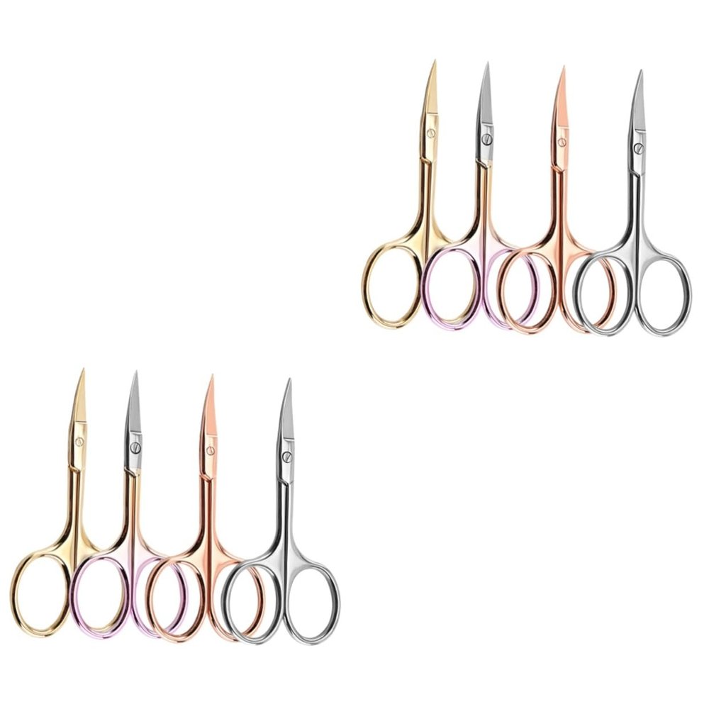 Angoily 8pcs Men Beard Scissors Mustache Scissors Barber Shop Shears Nose Hair Trimmer Precision Cutting Random Color