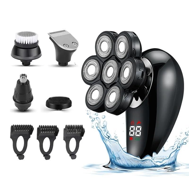 EKHOU Head Shavers for Bald Men, Rechargeable Powerful Beard Hair Electric Shaver for Men Body Trimmer Facial Grooming Kit Electric Razor Balde Shaving Machine (Color : Black)