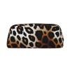 Dwrepo Leopard Print Pencil Bag Portable Leather Pencil Case Travel Makeup Bag Large Capacity Toiletry Bag for Women, Gold view 1